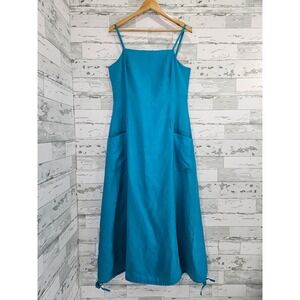 Spiegel Women Blue 100% Linen Maxi Dress Pockets Size 12